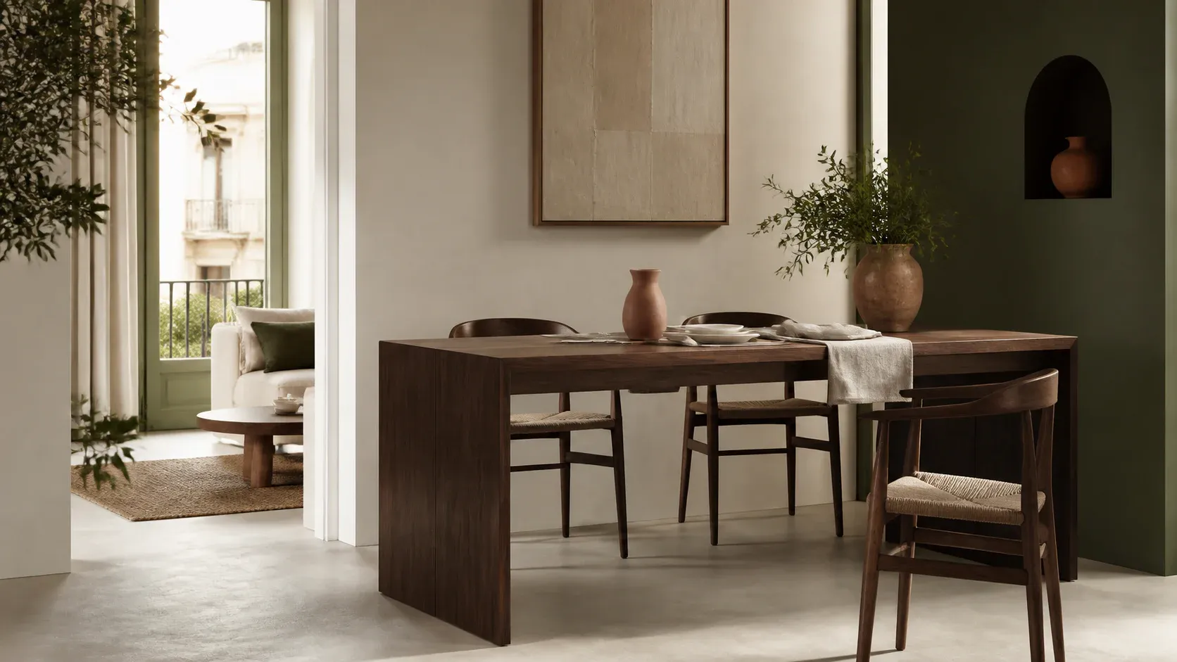 Comedor compacto con una consola extensible conceptual abierta.